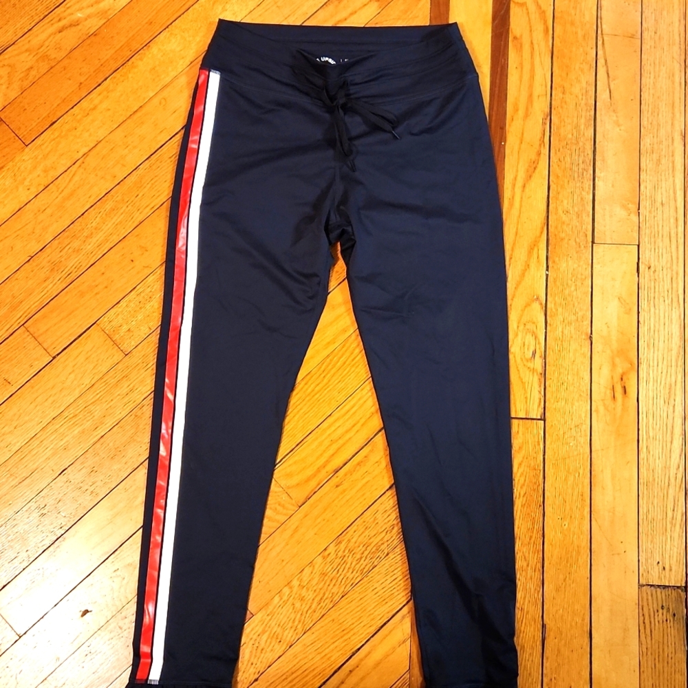 Black Track Pants with Red and White Stripe